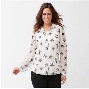 Lane Bryant Star Sheer Button Down Blouse New Condition 14 / 16 Black&White
